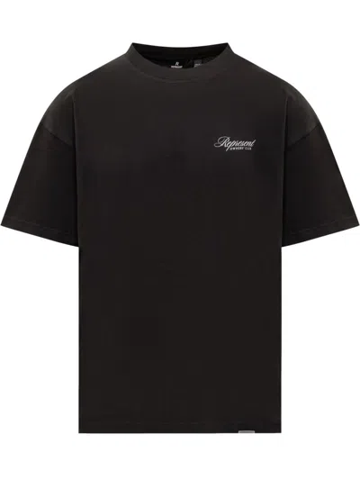 Represent Black T-shirt With Embroidered Logo In Brown