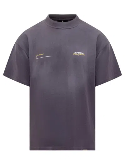 Represent Gray T-shirt With Embroidered Logo In Blue