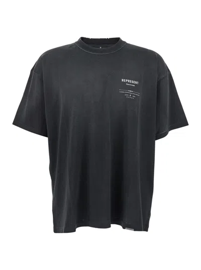 REPRESENT REVERE MANOR BLACK T-SHIRT WITH LOGO LETTERING ON THE FRONT AND MAXI PRINT ON THE REAR IN COTTON JER