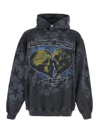 Represent Romance Maxi Logo Cotton Hoodie With Fixed Hood And Snap Button In Black