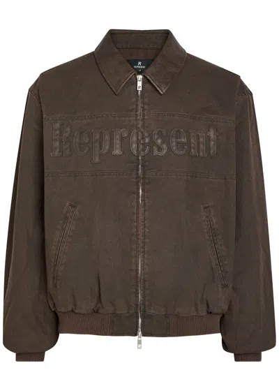 Represent Roscoe Logo-appliquéd Cotton-twill Bomber Jacket In Brown