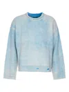 Represent Oversize Reversible Fade Out Distressed Wool Crewneck Sweater In Blue