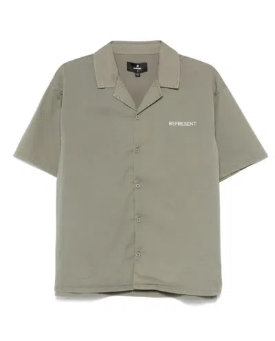 Represent Script Camp Collar Shirt In Gray