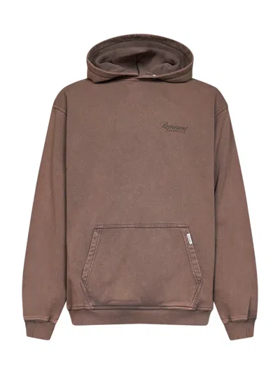 Represent Script Embroidered Hoodie In Brown