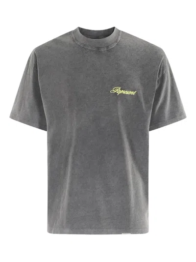 Represent Oversize Embroidered Script Logo T-shirt In Gray