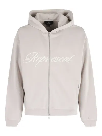 Represent Script Logo Zip-up Hoodie In Neutral