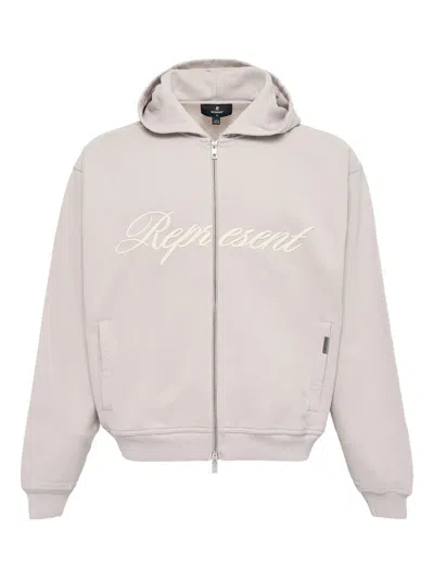 Represent Script-logo Zip-up Hoodie In Neutral