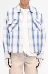 Represent Blue Shirt With Classic Collar And All-over Check Motif In Mid Blue