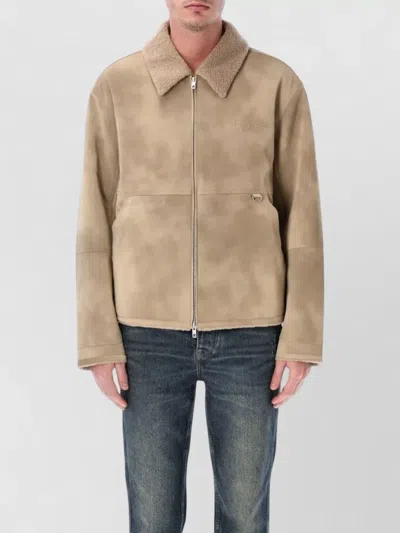 Represent Shearling Collar Jacket Metal Ring Detail