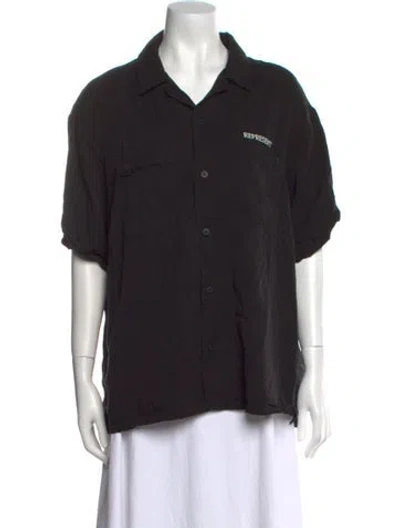 Pre-owned Represent Short Sleeve Button-up Top In Black