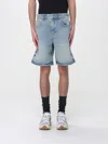 Represent Blue Shorts With R Logo Embossed On The Back In Denim Man In Blue