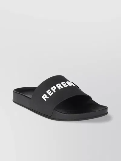 Represent Slide Sandals With Textured Flat Sole In Silver