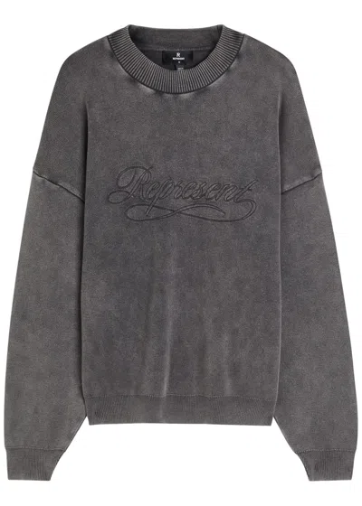 Represent Stamped Logo Cotton Jumper In Gray