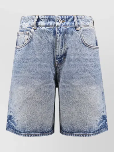 Represent Stone Washed Denim Bermuda Shorts Belt Loops In Blue