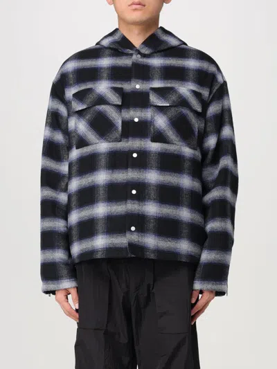 Represent Hooded Checked Brushed Overshirt In Navy