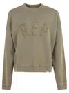 Represent Washed Effect Logo Detail Ribbed Sweatshirt In Fawn
