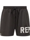 Represent Black Swim Shorts With Elastic Drawstring Waist And Logo Lettering Print In Tech Fabric Man