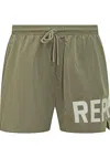 Represent Green Swim Shorts With Elastic Drawstring Waist And Logo Lettering Print In Tech Fabric Man