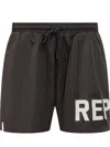 Represent Black Swim Shorts With Elastic Drawstring Waist And Logo Lettering Print In Tech Fabric Man