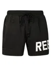 Represent Black Swim Shorts With Elastic Drawstring Waist And Logo Lettering Print In Tech Fabric Man