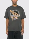 Represent Black Crew Neck T-shirt With Graphic Print On Front And Back And Faded Effect In Cotton Man In Gray