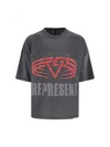 Represent Grey Crewneck T-shirt With Maxi Logo Print On Front And Rear In Cotton Blend Man In Gray