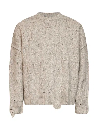 Represent Taupe Distressed Wool-blend Sweater In Gray