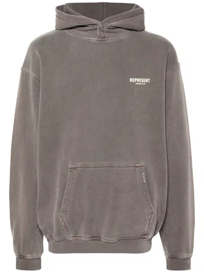 Represent Taupe Grey Cotton Hoodie In Gray