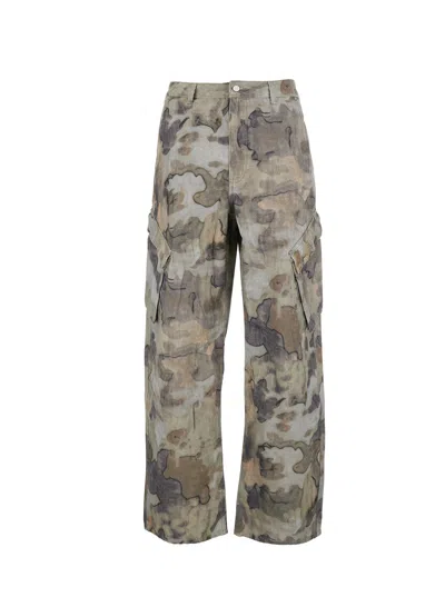 Represent Tech Fabric Cargo Pants With All-over Print, Belt Loops, And Front & Back Pockets In Green