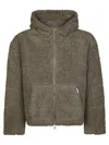 Represent Textured Brown Hooded Fleece Jacket In Brown