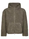 Represent Textured Brown Hooded Fleece Jacket In Gray
