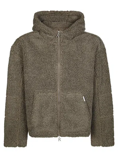 Represent Textured Brown Hooded Fleece Jacket In Gray