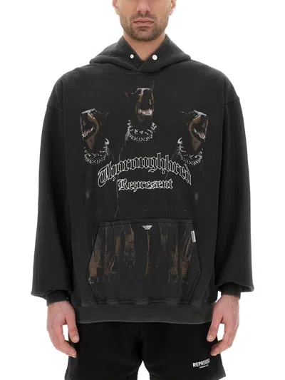 Represent Thoroughbred Gothic Lettering Oversized Hoodie In Black