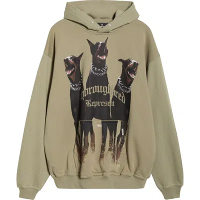 Represent Thoroughbred Oversize Cotton Graphic Hoodie In Green