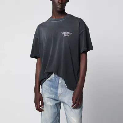 Represent Used-effect Cotton T-shirt In Washed Black In Blue