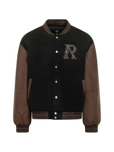 Represent Mens Jet Black Logo-motif Varsity Woven Bomber Jacket In Brown