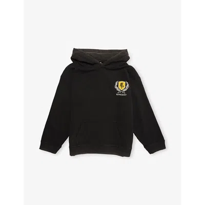 Represent Kids' Crest-logo Short-sleeve Cotton Hoody 1-6 In Vintage Black