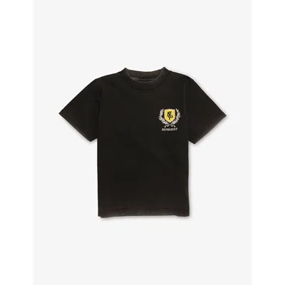 Represent Kids' Crest-logo Short-sleeve Cotton T-shirt 1-6 In Vintage Black