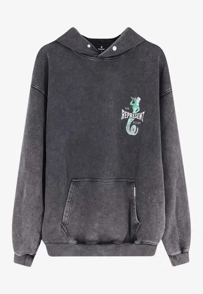 Represent Viper Graphic Print Faded Hooded Sweatshirt In Gray