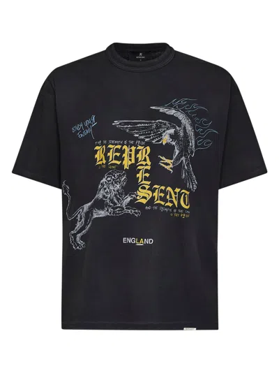 REPRESENT WASHED BLACK COTTON ENEMY PRINTED T-SHIRT