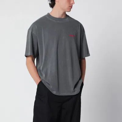 Represent Washed Black Cotton T-shirt With Logo In Gray