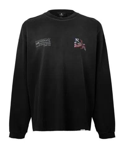 Represent Washed Black Flag Print Crew Neck Long Sleeve Tee