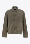 Represent Green Jacket With Classic Collar And Logo Plaque On The Front In Denim Man In Green
