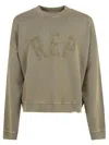 Represent Washed Effect Logo Detail Ribbed Sweatshirt In Fawn