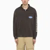 Represent Black Washed Effect Cotton Polo Shirt With Logo In Brown