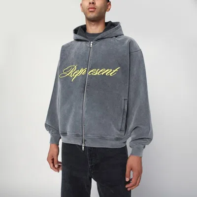 REPRESENT REPRESENT  WASHED GREY ZIP-UP SWEATSHIRT