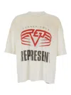 Represent White Crewneck T-shirt With Maxi Logo Print On Front And Rear In Cotton Blend Man In White