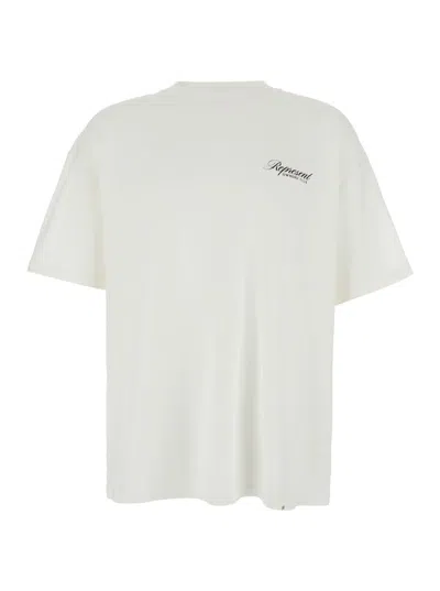 Represent White Crewneck T-shirt With With Front And Back Owners Club Print In Cotton Man In Beige