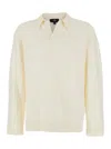 Represent White Long-sleeve Polo Shirt With Classic Collar And Ribbed Trims In Cotton Blend Stretch Man In Neutral