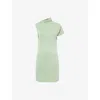 Represent Womens Forest Shade Shadow Asymmetric-sleeve Stretch-jersey Mini Dress In Green